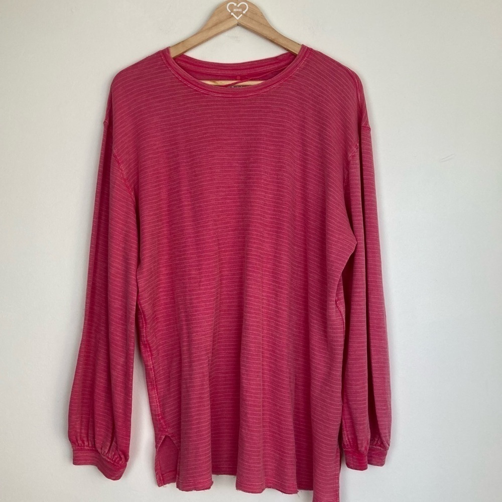We the Free pink pinstriped oversized balloon sleeve thermal top. Size small.